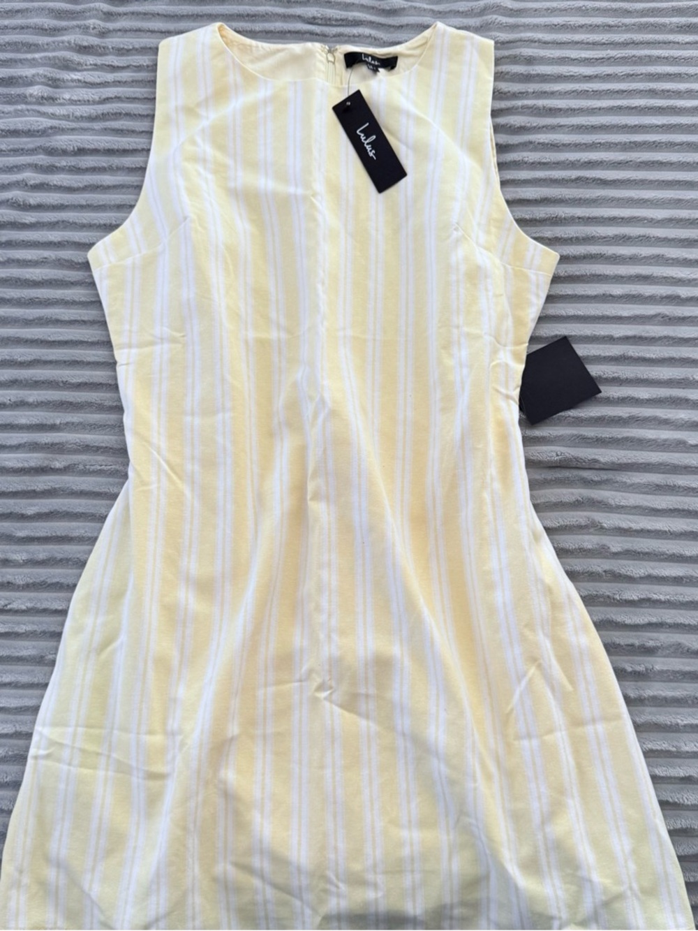 Lulus Alyvia Pale Yellow Pinstriped Sleeveless Mini Dress - Size L